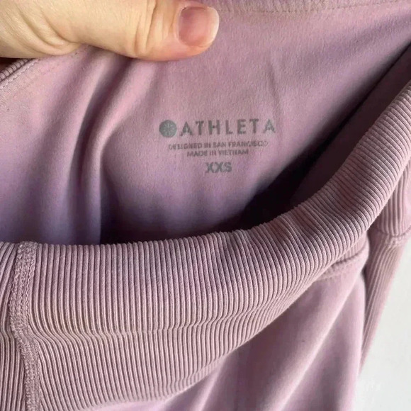 Athleta Womens XXS Barre Rib Full Length Mauve Low Impact Tight In Powervita - Picture 2 of 7